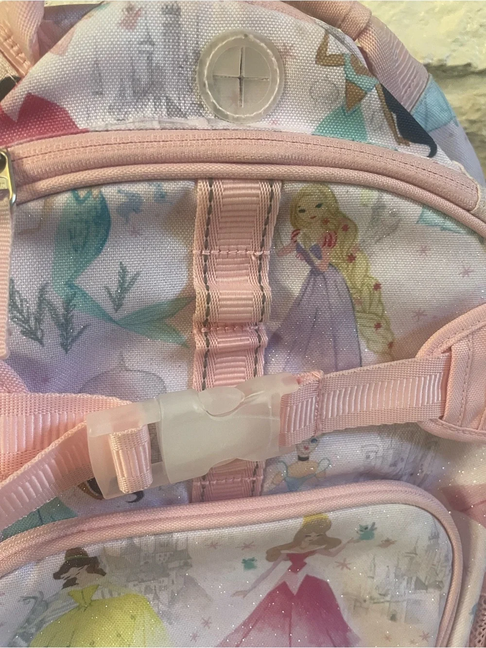 Pottery Barn Kids Pink Shimmer Disney Princess Print Backpack